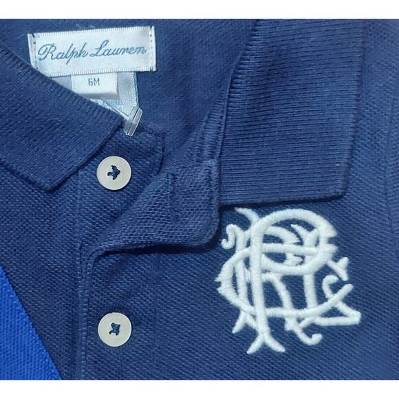 Ralph Lauren 1Pc Shortall Romper Navy Blue Yellow Royal Diagonal Stripe Size 6M - Picture 4 of 8